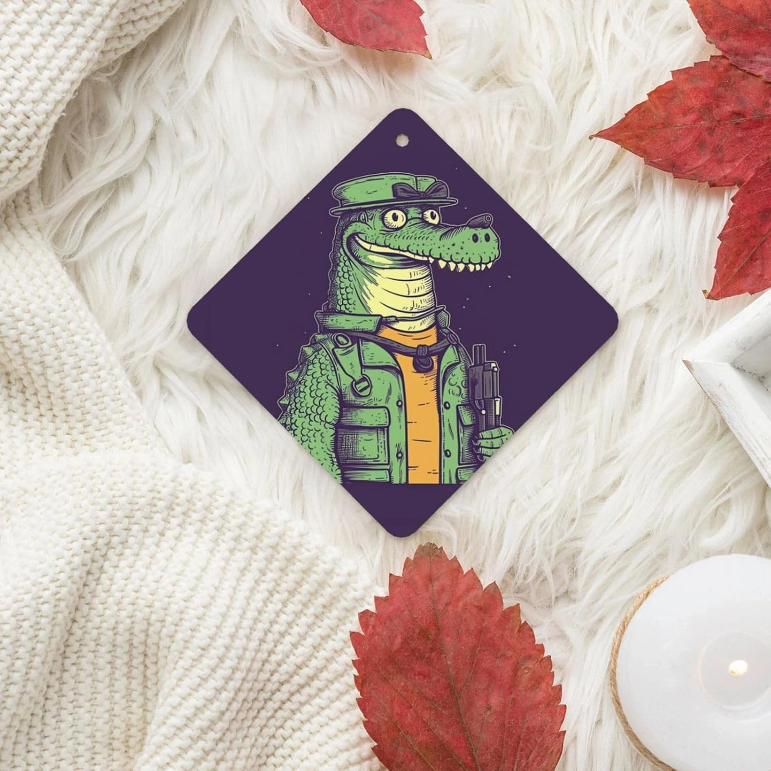 Crocodile holding gun Print Car Air Fresheners 6 Pcs Car Aromatherapy Tablets Hanging Air Freshener Wardrobe Pendant Fragrance Scented Cards for Rearview Mirror Bedroom Car Interior Decor