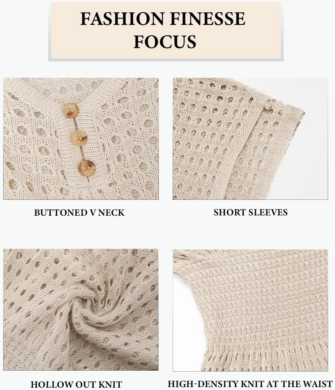 CUPSHE Women Crochet Swim Cover Up Short Sleeve V Neck Bathing Suit Beach Dress Summer Swimwear Coverups