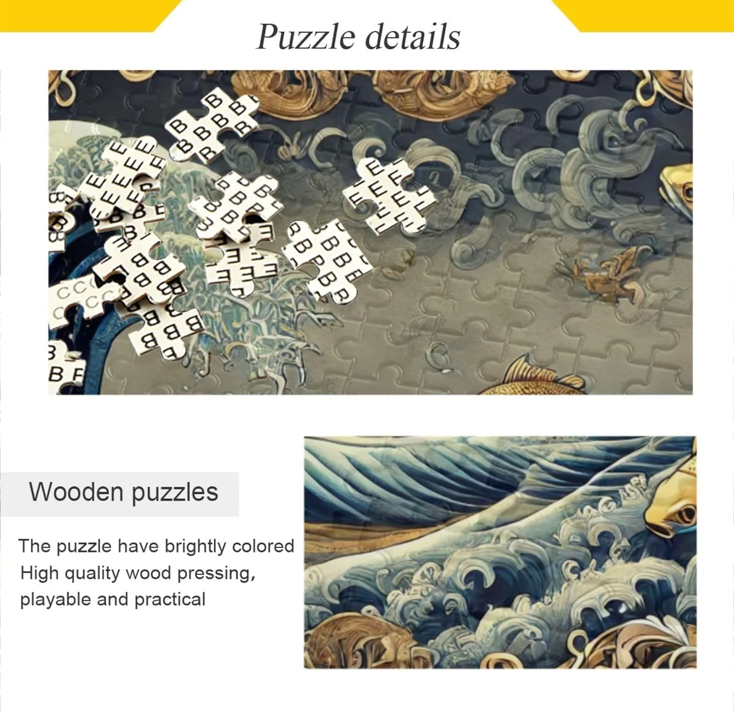 Custom Ocean Waves Gold Fish Jigsaw Puzzle 500 Pieces Adults Scenery Animal Art Unique Puzzles for Adults Tech Game Puzzle Gifts, 20.5" x 14.9"