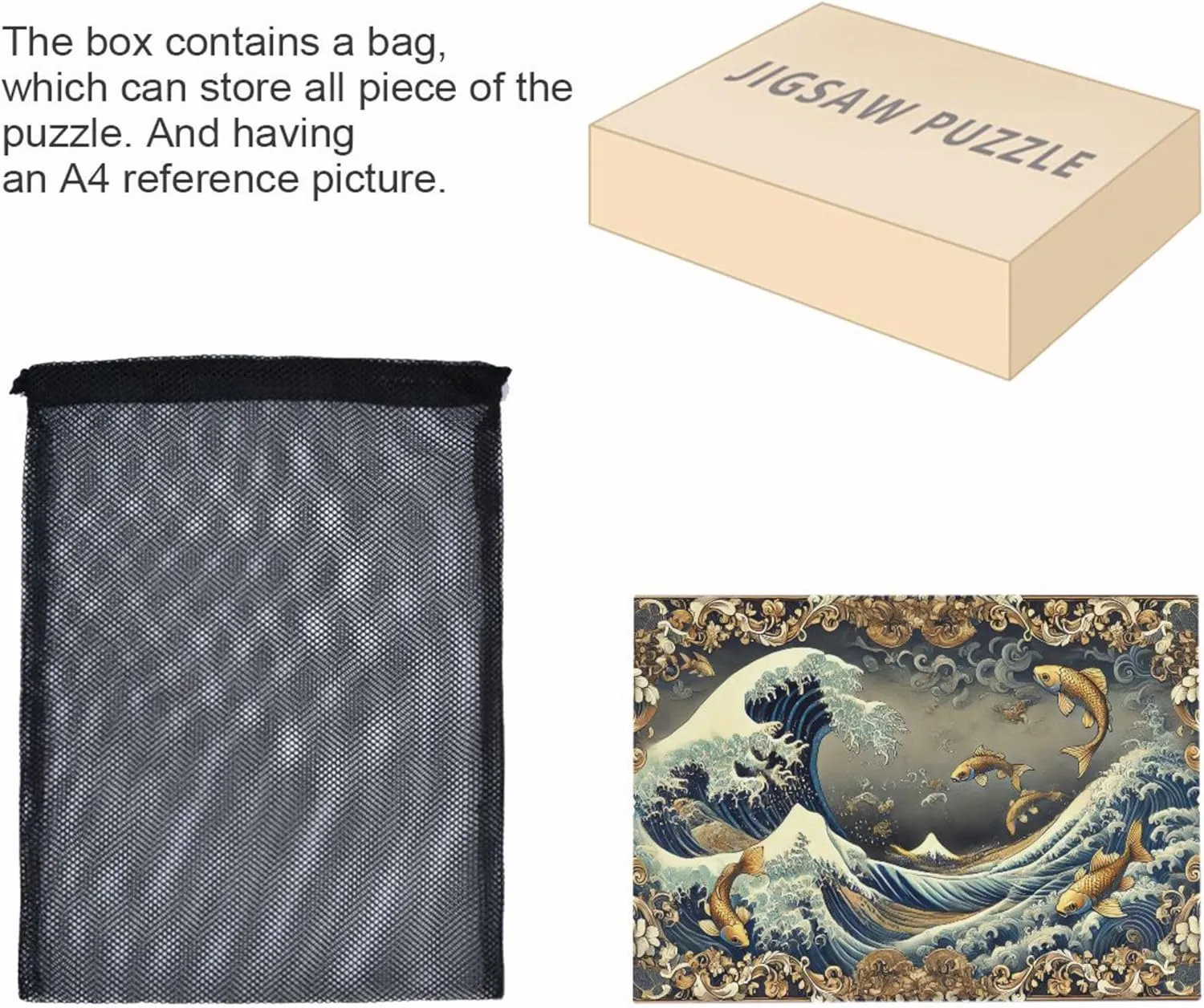 Custom Ocean Waves Gold Fish Jigsaw Puzzle 500 Pieces Adults Scenery Animal Art Unique Puzzles for Adults Tech Game Puzzle Gifts, 20.5" x 14.9"