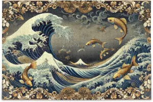 Custom Ocean Waves Gold Fish Jigsaw Puzzle 500 Pieces Adults Scenery Animal Art Unique Puzzles for Adults Tech Game Puzzle Gifts, 20.5" x 14.9"