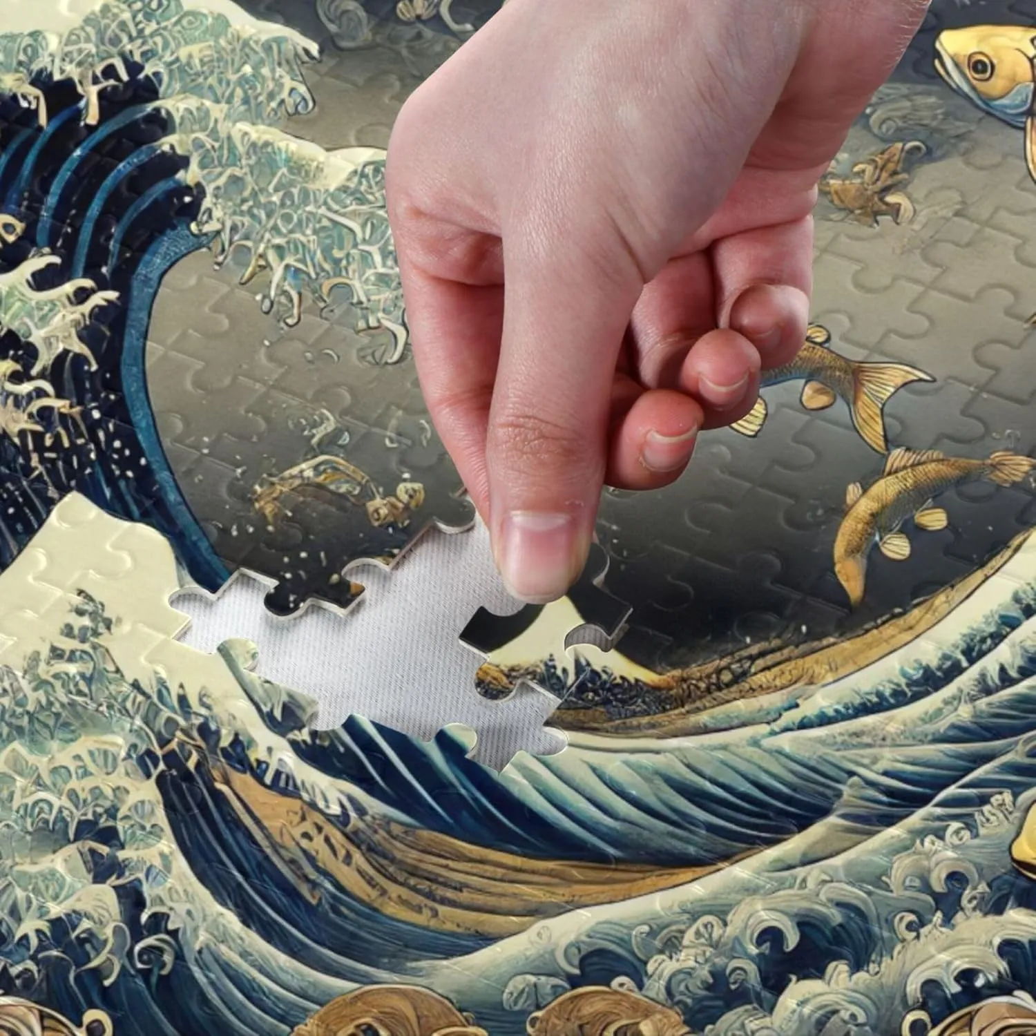 Custom Ocean Waves Gold Fish Jigsaw Puzzle 500 Pieces Adults Scenery Animal Art Unique Puzzles for Adults Tech Game Puzzle Gifts, 20.5" x 14.9"