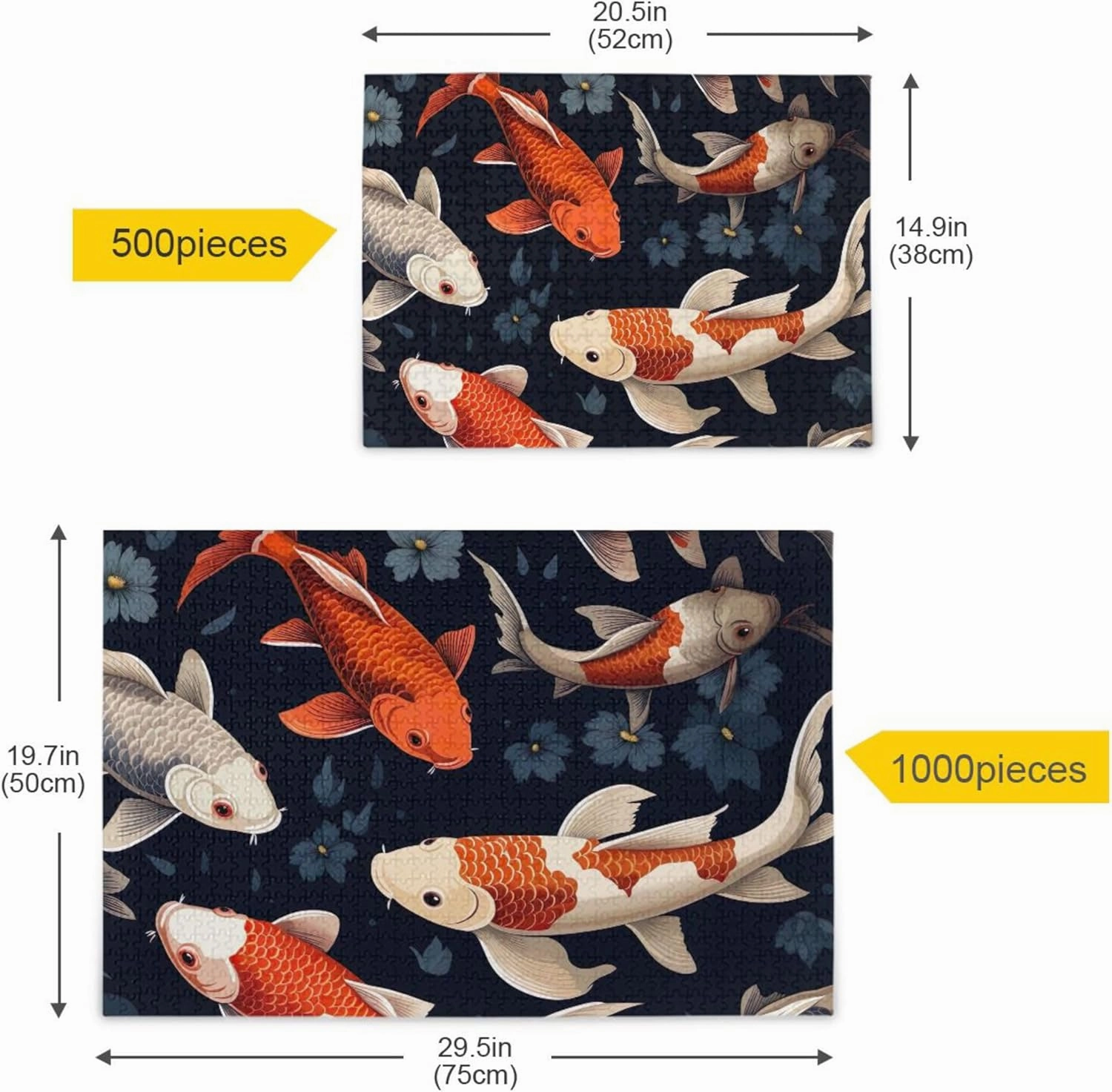 Custom Colorful Koi Fish Print Jigsaw Puzzle 1000 Pieces Adult Artwork Animal Print Family Fun Puzzle Gifts for White Elephant Game, 29.5" x 19.7"