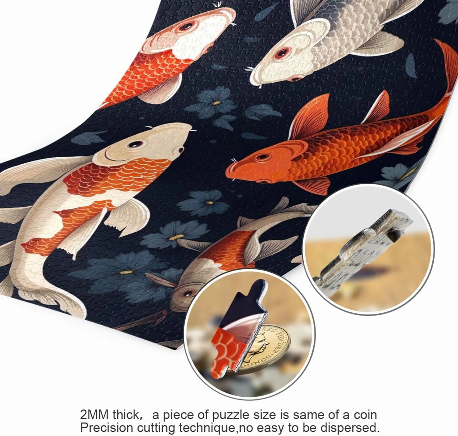 Custom Colorful Koi Fish Print Jigsaw Puzzle 1000 Pieces Adult Artwork Animal Print Family Fun Puzzle Gifts for White Elephant Game, 29.5" x 19.7"