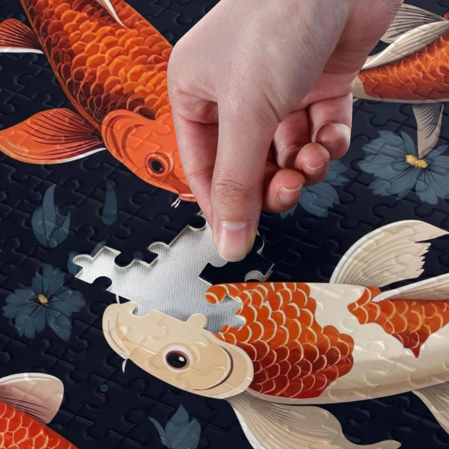 Custom Colorful Koi Fish Print Jigsaw Puzzle 1000 Pieces Adult Artwork Animal Print Family Fun Puzzle Gifts for White Elephant Game, 29.5" x 19.7"