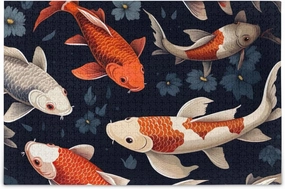 Custom Colorful Koi Fish Print Jigsaw Puzzle 1000 Pieces Adult Artwork Animal Print Family Fun Puzzle Gifts for White Elephant Game, 29.5" x 19.7"