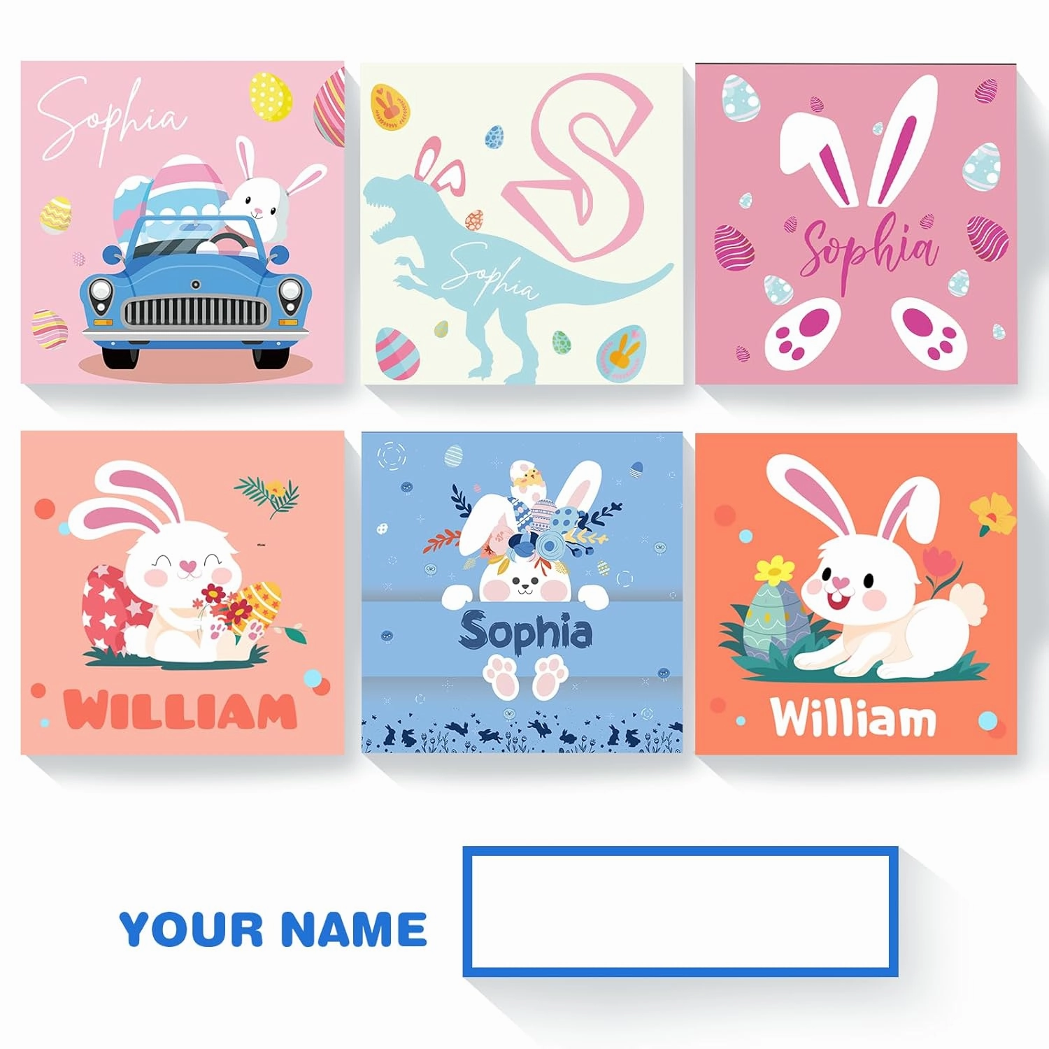 Custom Name Wooden Cube Rabbit Puzzles for Kindergarten Kids, Personalized 6 Cute Rabbit Puzzles in 1 for Preschool Boys Girls, 9 PCS Puzzle with Storage Tray for 1-3 Years