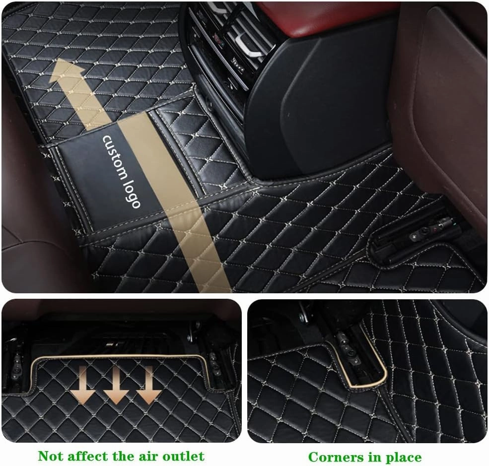 Custom Personalized Floor Mats for Cars - Luxury Full Coverage All Weather Mats, Anti-Slip Leather Mat Set, Fit for 99% of Cars, SUVs & Trucks (Black Beige, A-Diamond)
