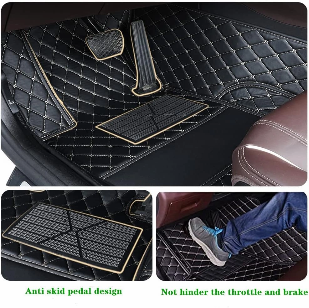 Custom Personalized Floor Mats for Cars - Luxury Full Coverage All Weather Mats, Anti-Slip Leather Mat Set, Fit for 99% of Cars, SUVs & Trucks (Black Beige, A-Diamond)
