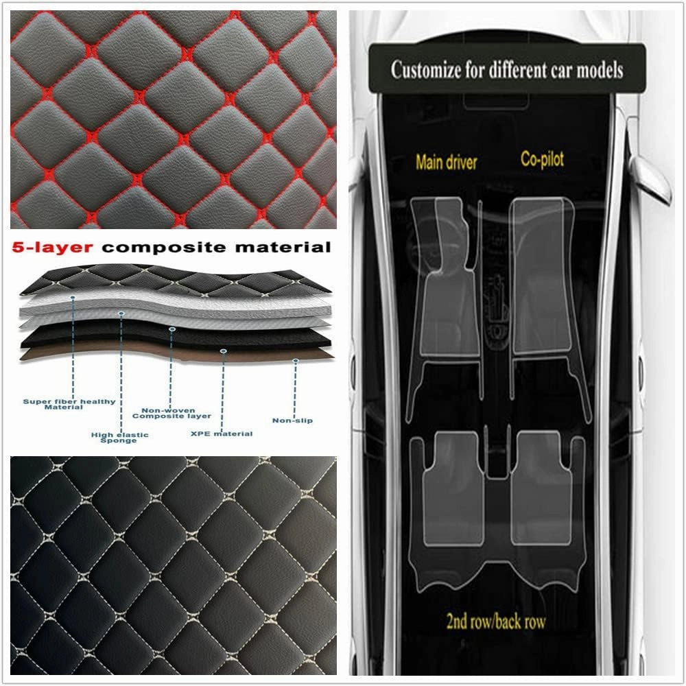 Custom Personalized Floor Mats for Cars - Luxury Full Coverage All Weather Mats, Anti-Slip Leather Mat Set, Fit for 99% of Cars, SUVs & Trucks (Black Beige, A-Diamond)