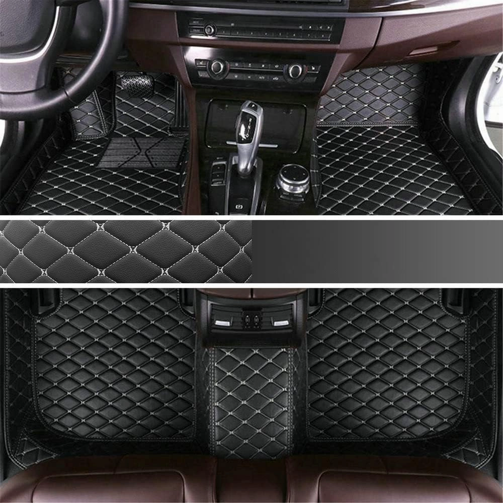 Custom Personalized Floor Mats for Cars - Luxury Full Coverage All Weather Mats, Anti-Slip Leather Mat Set, Fit for 99% of Cars, SUVs & Trucks (Black Beige, A-Diamond)