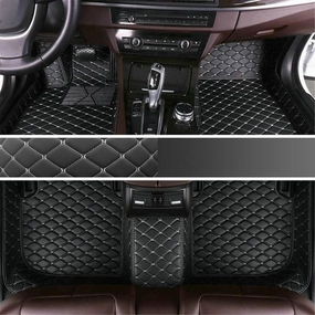 Custom Personalized Floor Mats for Cars - Luxury Full Coverage All Weather Mats, Anti-Slip Leather Mat Set, Fit for 99% of Cars, SUVs & Trucks (Black Beige, A-Diamond)