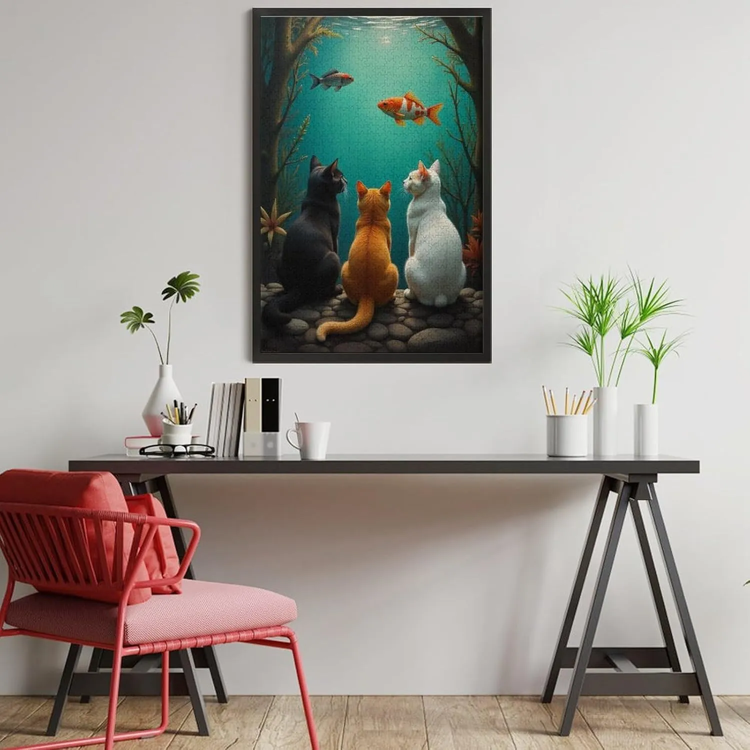 Cute Cat and Fish 1000 Piece Puzzle Children Elderly Puzzle Gift for Mom Dad Family Friend Family Activity Games Home Decor Wall Art Decor