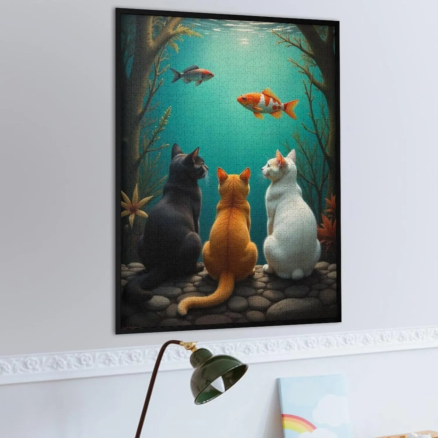 Cute Cat and Fish 1000 Piece Puzzle Children Elderly Puzzle Gift for Mom Dad Family Friend Family Activity Games Home Decor Wall Art Decor