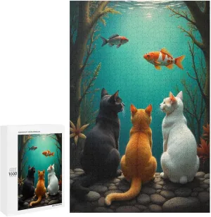 Cute Cat and Fish 1000 Piece Puzzle Children Elderly Puzzle Gift for Mom Dad Family Friend Family Activity Games Home Decor Wall Art Decor