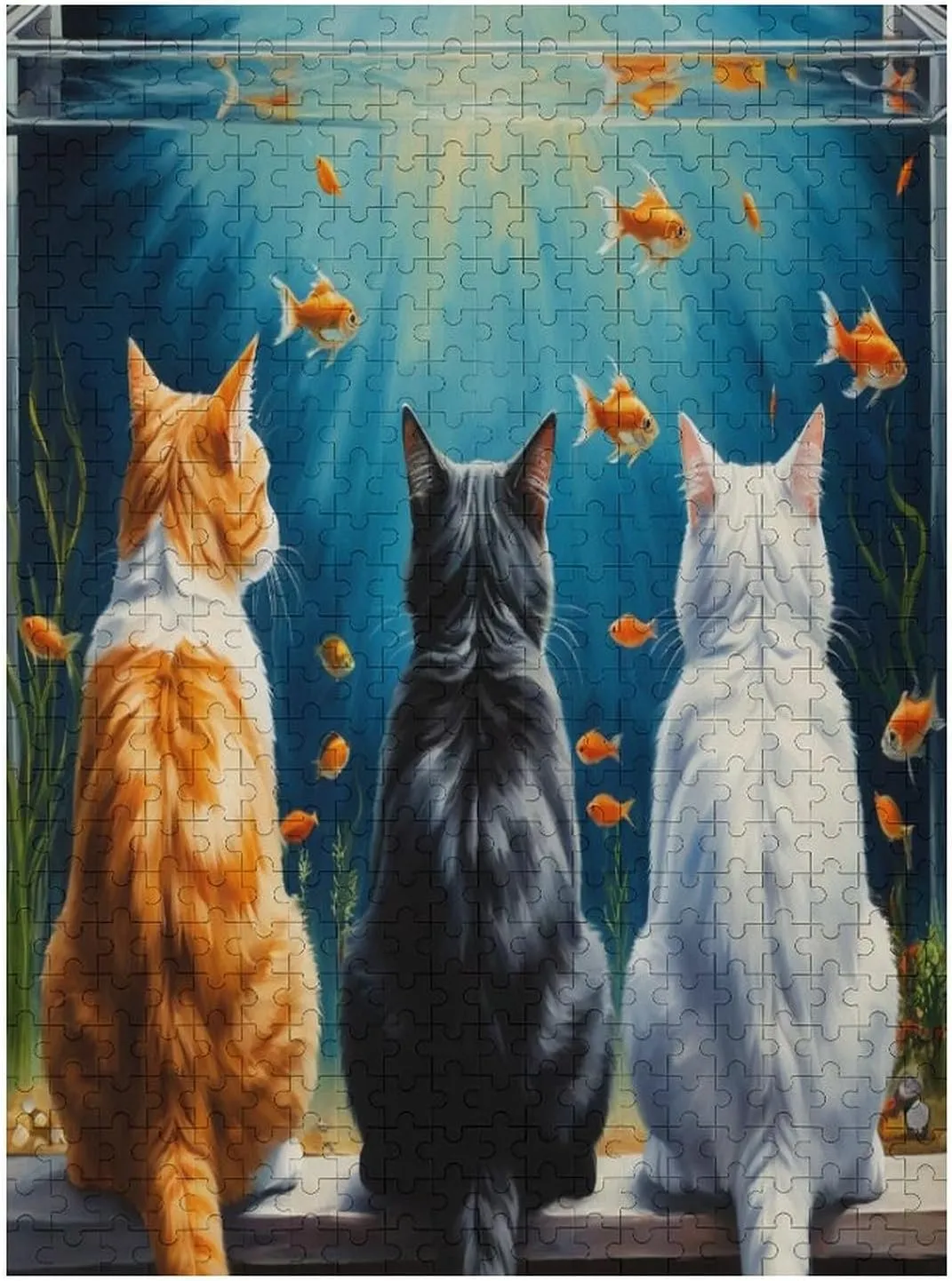Cute Cat and Fish Funny Impossible Puzzle for Adult and Kids Hard Challenge 500 Piece Puzzles Recycled Jigsaw Puzzles for Game Home Decor