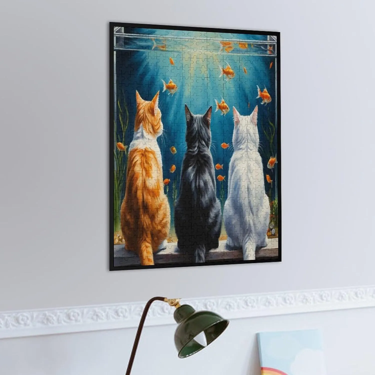 Cute Cat and Fish Funny Impossible Puzzle for Adult and Kids Hard Challenge 500 Piece Puzzles Recycled Jigsaw Puzzles for Game Home Decor