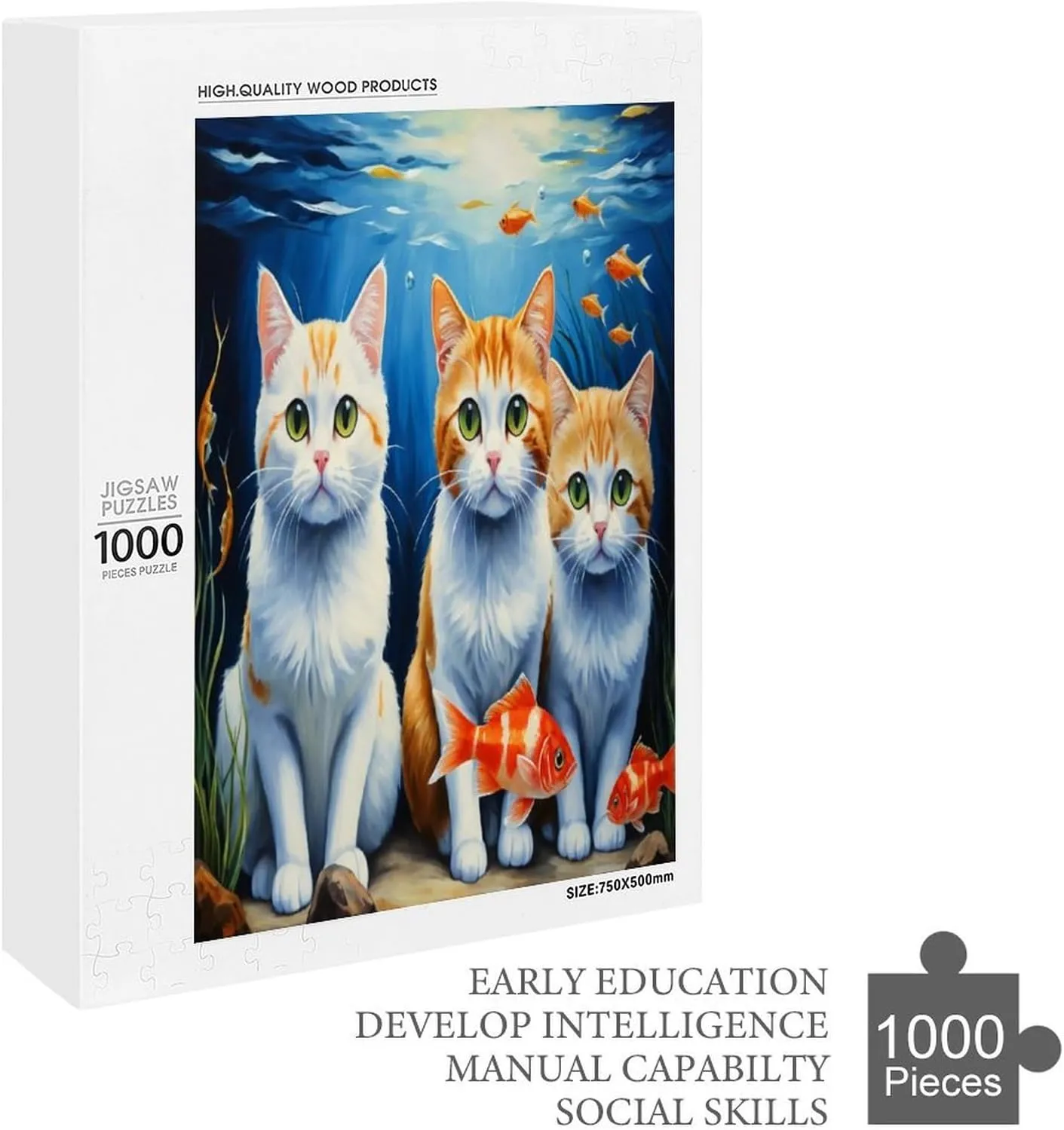 Cute Cat and Fish Funny Puzzle 1000 Piece Puzzles Challenging Jigsaw Puzzles for Adults and Kids Hard Puzzle Challenging Game Toys