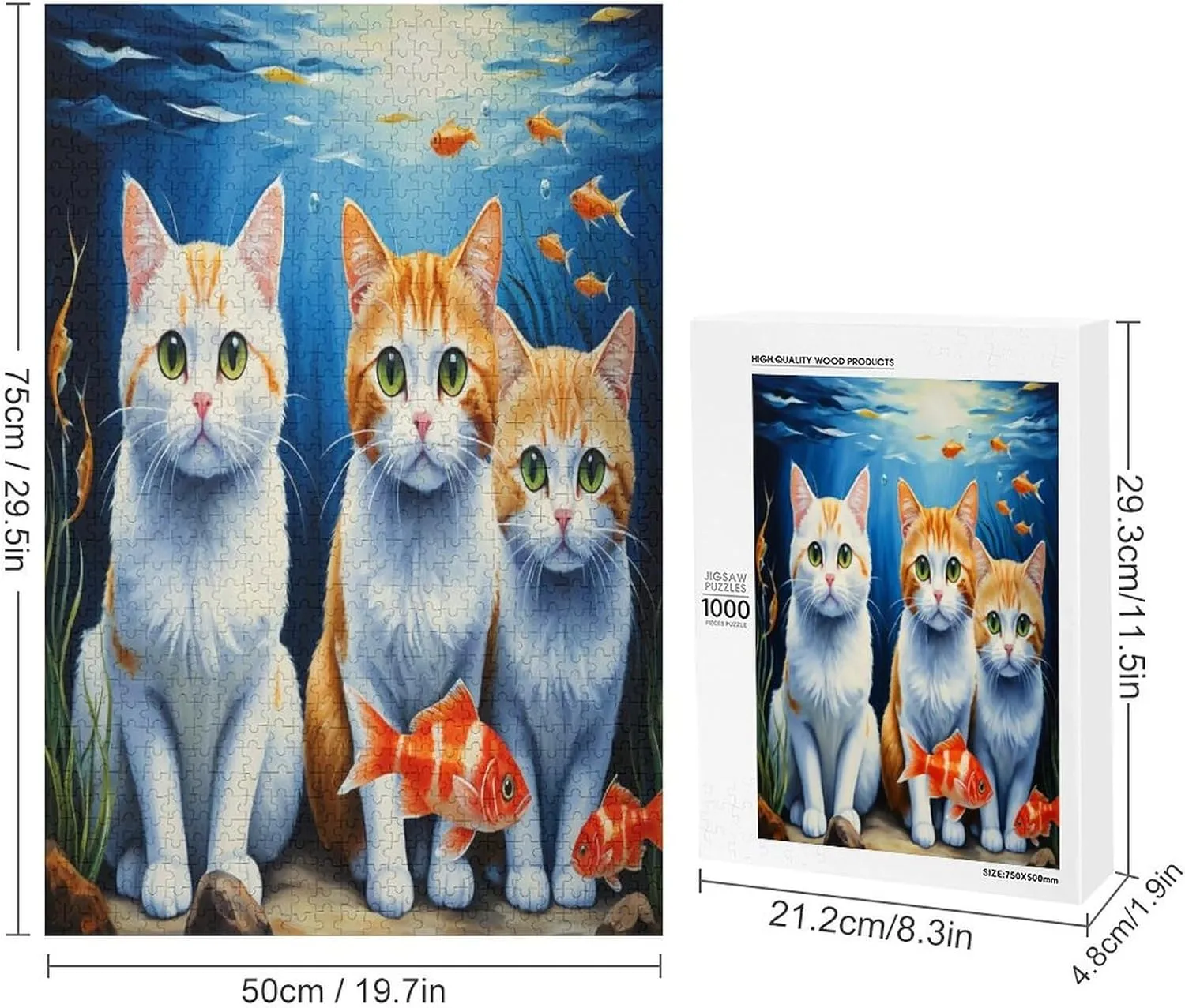 Cute Cat and Fish Funny Puzzle 1000 Piece Puzzles Challenging Jigsaw Puzzles for Adults and Kids Hard Puzzle Challenging Game Toys