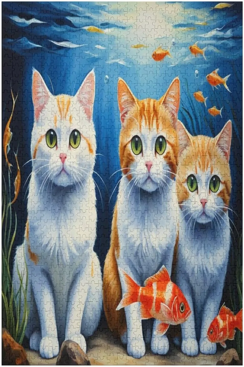 Cute Cat and Fish Funny Puzzle 1000 Piece Puzzles Challenging Jigsaw Puzzles for Adults and Kids Hard Puzzle Challenging Game Toys