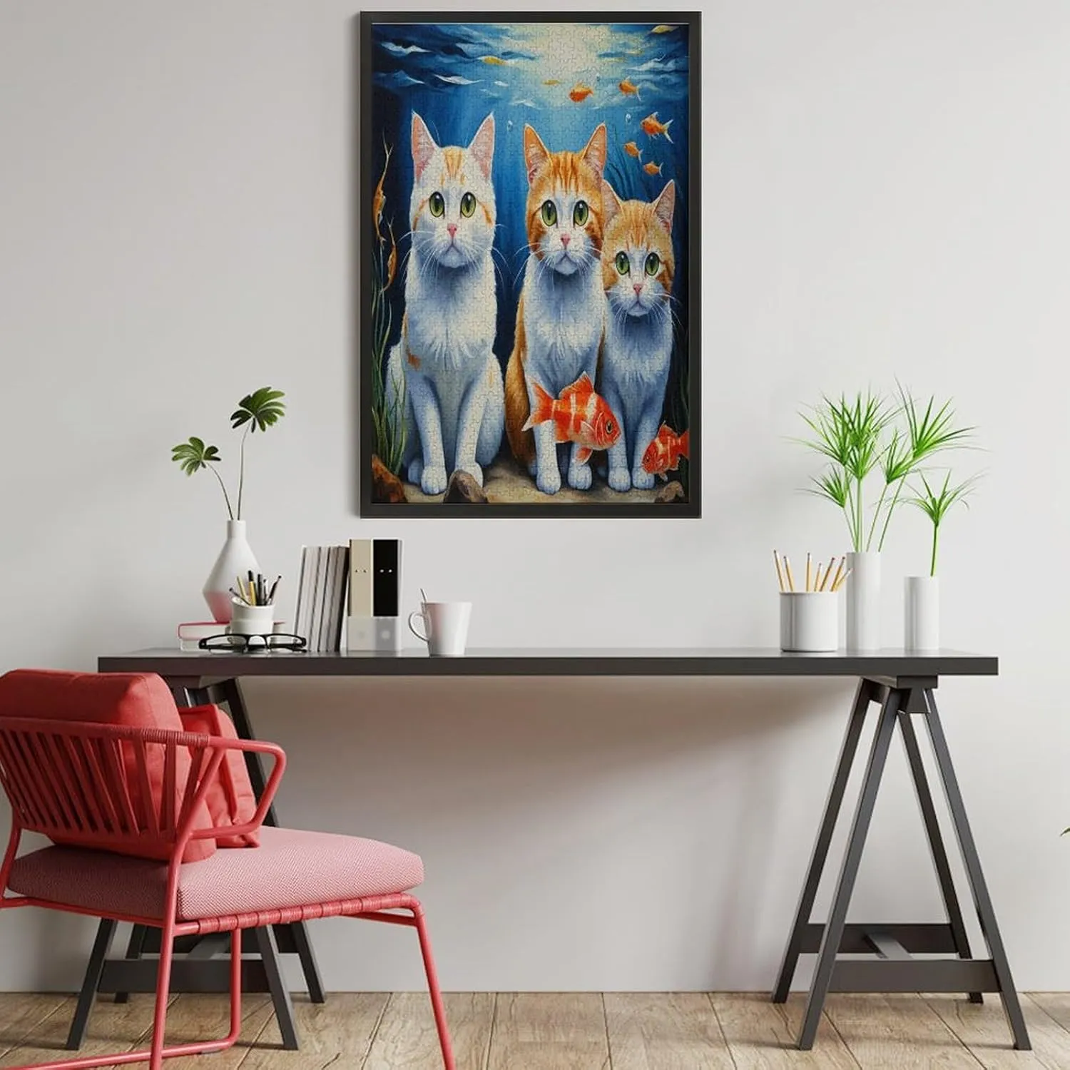 Cute Cat and Fish Funny Puzzle 1000 Piece Puzzles Challenging Jigsaw Puzzles for Adults and Kids Hard Puzzle Challenging Game Toys