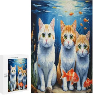 Cute Cat and Fish Funny Puzzle 1000 Piece Puzzles Challenging Jigsaw Puzzles for Adults and Kids Hard Puzzle Challenging Game Toys