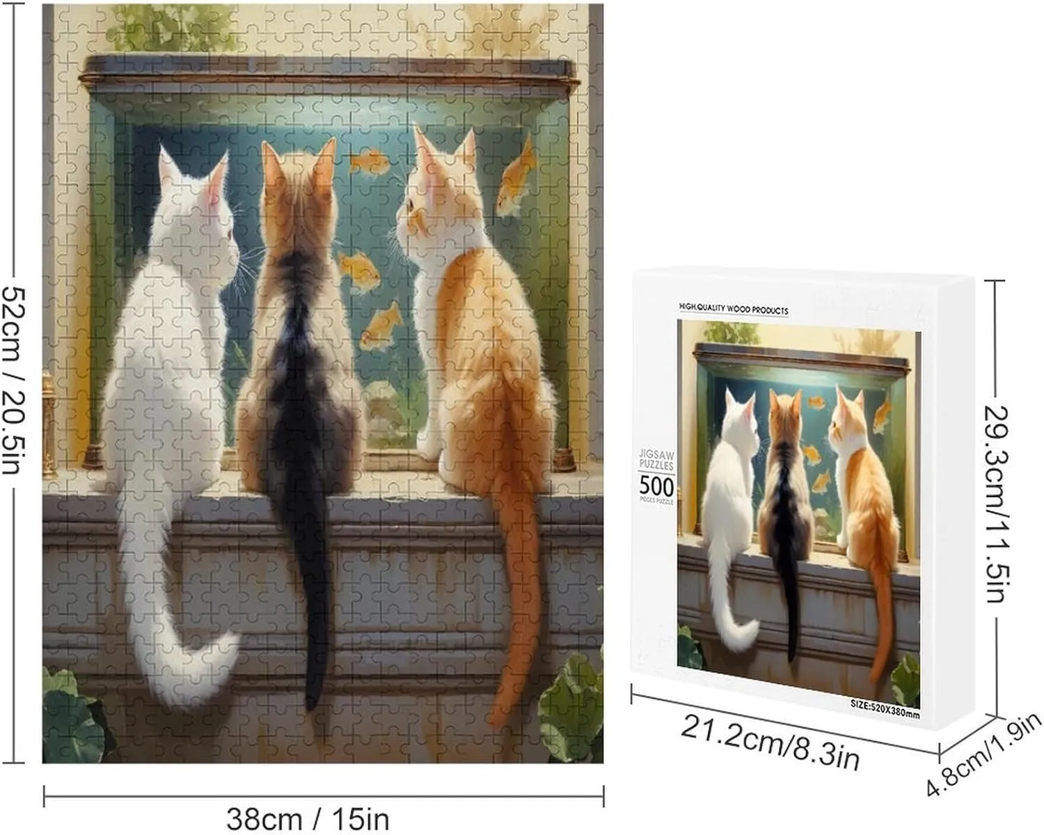 Cute Cat and Fish Jigsaw Puzzle for Adults and Families Greaty 500 Piece Puzzles Family Game Night Activity Unique Precision Fit Pieces