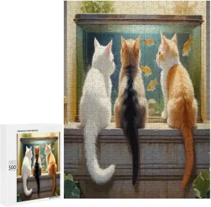 Cute Cat and Fish Jigsaw Puzzle for Adults and Families Greaty 500 Piece Puzzles Family Game Night Activity Unique Precision Fit Pieces
