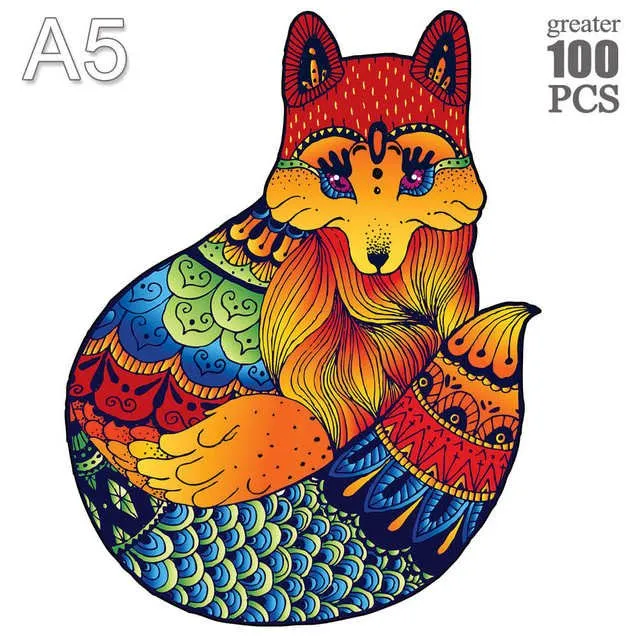 Cute Fox 'Train Mandala' 3D Wood Jigsaw Puzzle