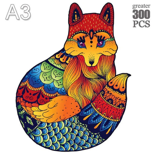 Cute Fox 'Train Mandala' 3D Wood Jigsaw Puzzle