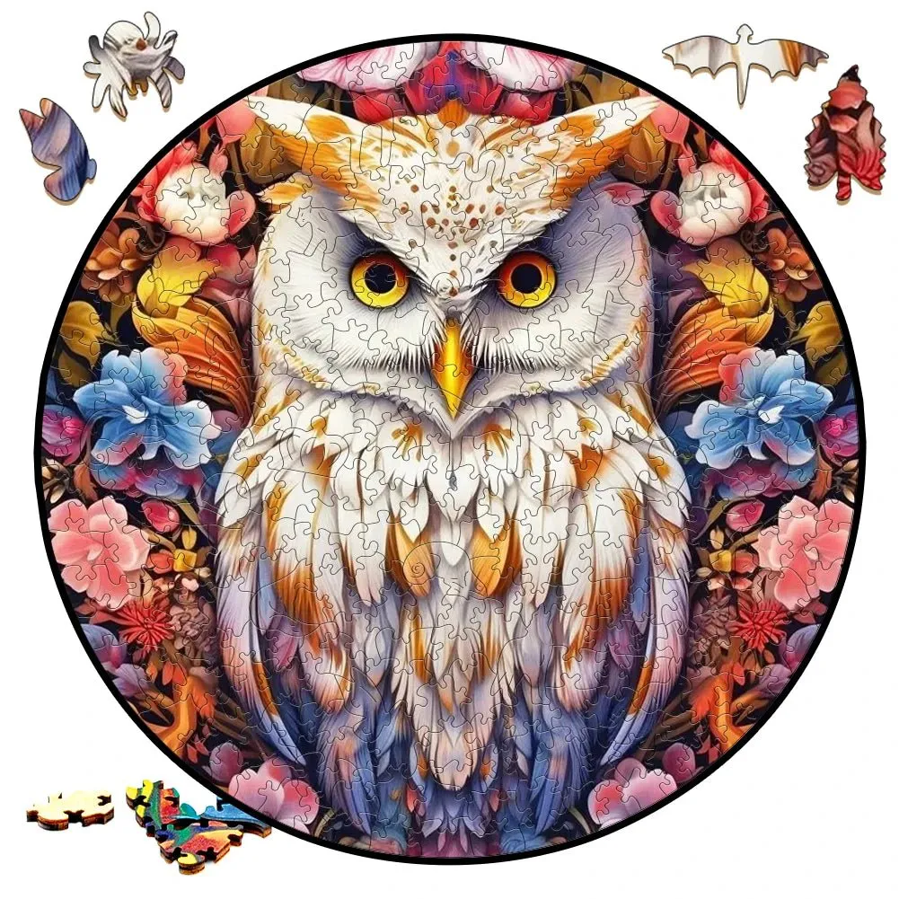 'Cute Owl | Colorful Flowers' 3D Wood Jigsaw Puzzle