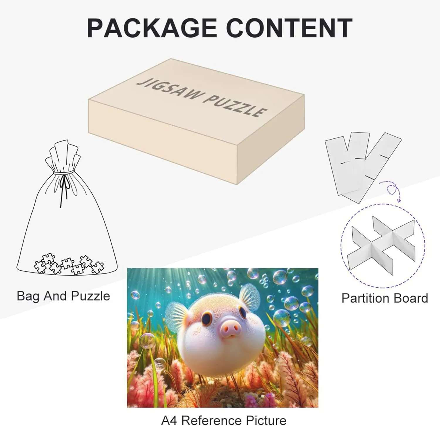 Cute Pufferfish Pig Ocean Jigsaw Puzzle for Adults 500 Pieces Game Tech Gifts Unique Puzzles Fine Art Painting, 20.5x14.9 Inch