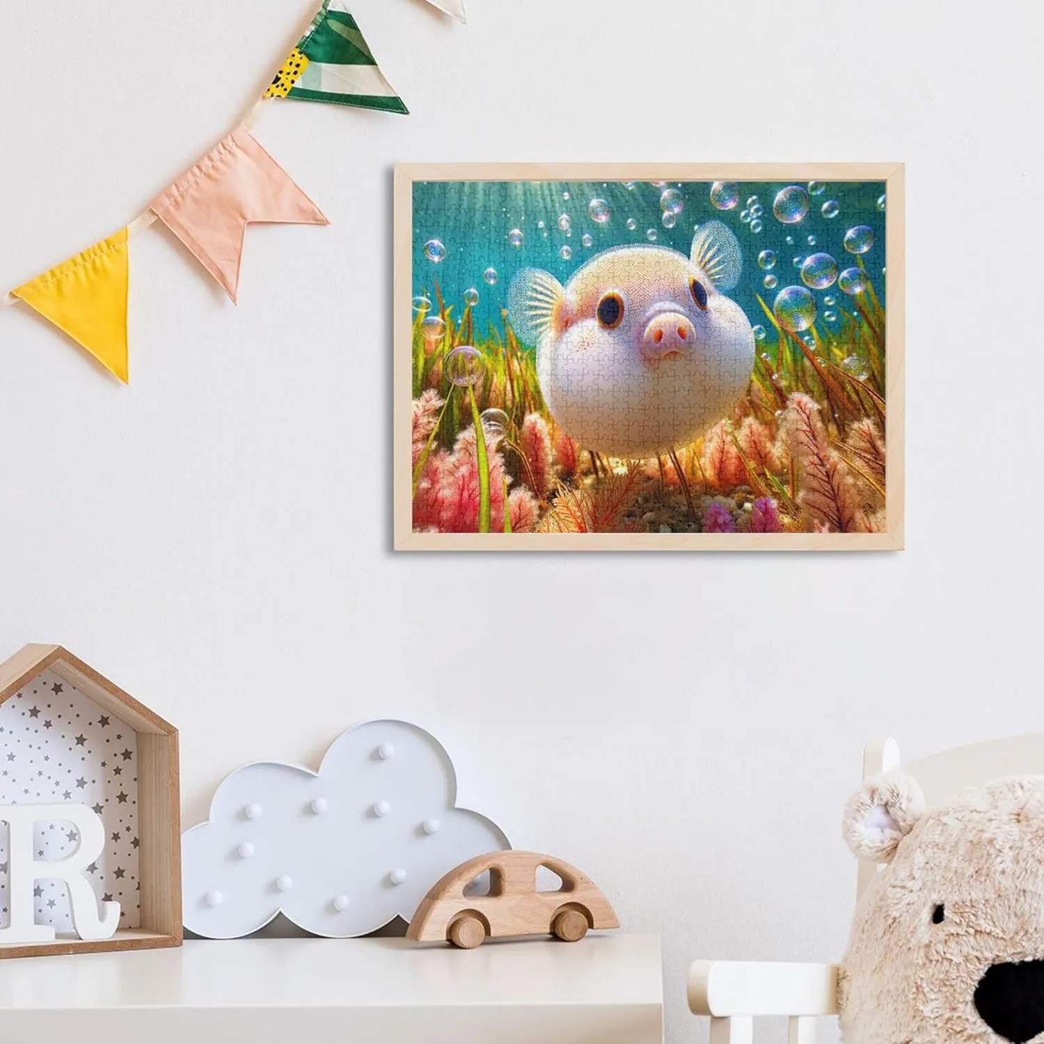 Cute Pufferfish Pig Ocean Jigsaw Puzzle for Adults 500 Pieces Game Tech Gifts Unique Puzzles Fine Art Painting, 20.5x14.9 Inch