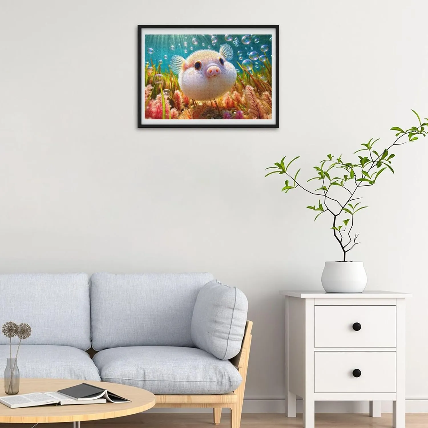 Cute Pufferfish Pig Ocean Jigsaw Puzzle for Adults 500 Pieces Game Tech Gifts Unique Puzzles Fine Art Painting, 20.5x14.9 Inch