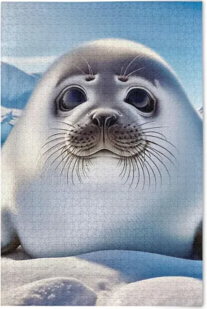 Cute Seal Polar Animal Jigsaw Puzzles 500 Pieces Adults Scenery Animal Artwork Art Hard Puzzles Personalized Lovers White Elephants Gifts, 20.5" x 14.9"