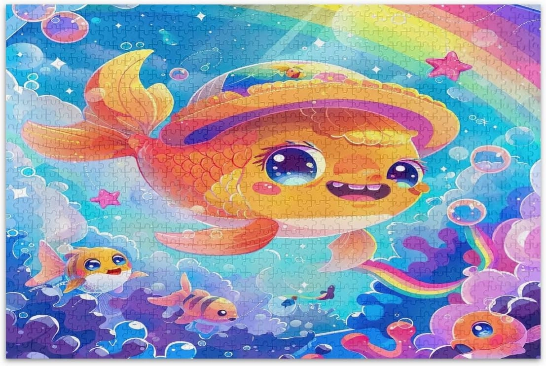 Cute Cartoon Fish Wearing Hat Jigsaw Puzzle Puzzles for Adults 500 Pieces Adult Puzzles Games for Puzzle Lovers