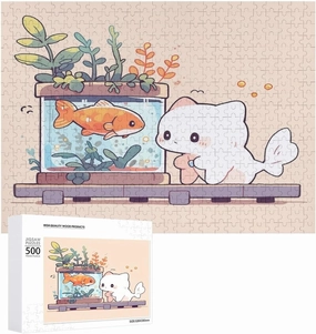 Cute Cat and Fish Jigsaw Puzzle for Adults and Kids Challenging Puzzle Game Nights Jigsaw Puzzle Unique Gifts 500 Piece Funny Puzzles for Family Wedding Graduation Friends
