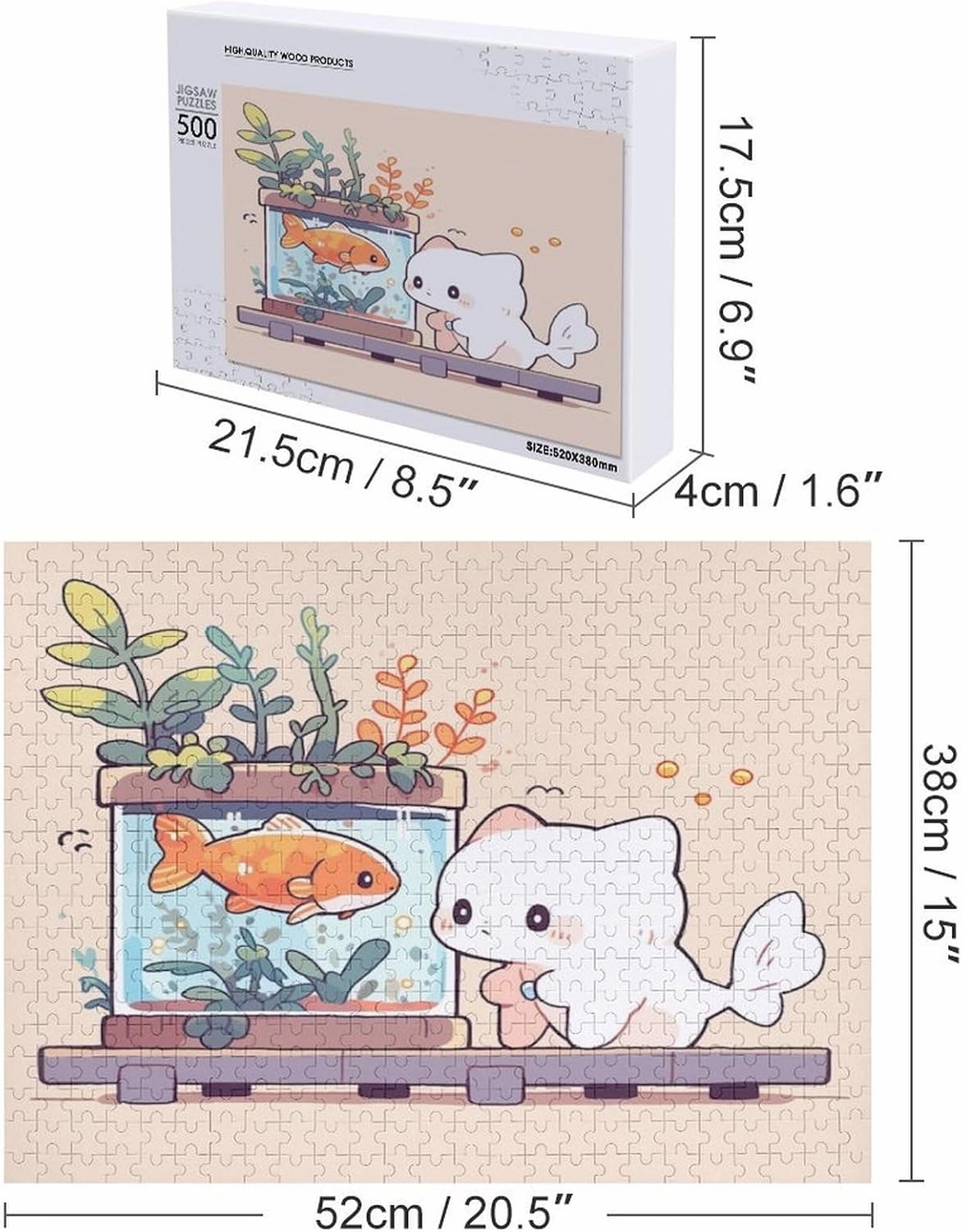 Cute Cat and Fish Jigsaw Puzzle for Adults and Kids Challenging Puzzle Game Nights Jigsaw Puzzle Unique Gifts 500 Piece Funny Puzzles for Family Wedding Graduation Friends