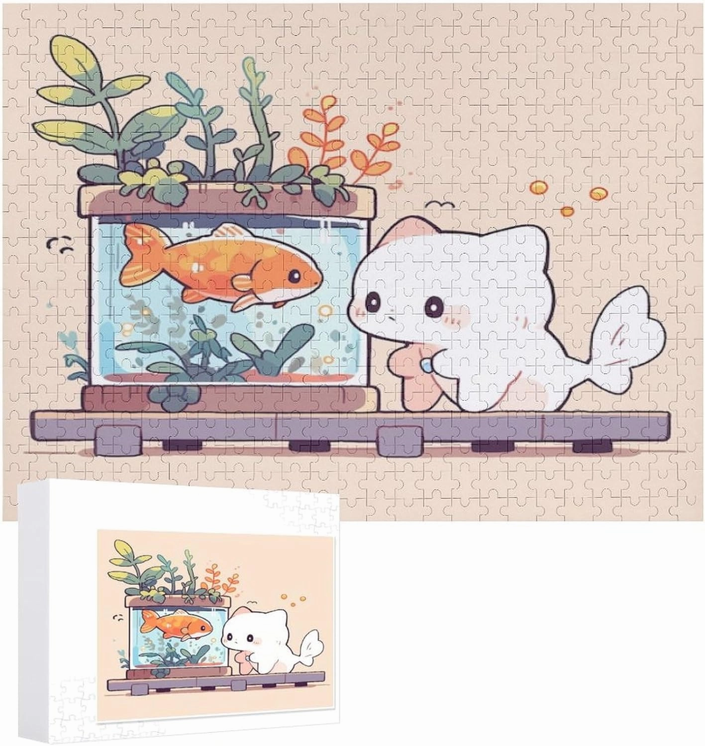 Cute Cat and Fish Jigsaw Puzzle for Adults and Kids Challenging Puzzle Game Nights Jigsaw Puzzle Unique Gifts 500 Piece Funny Puzzles for Family Wedding Graduation Friends