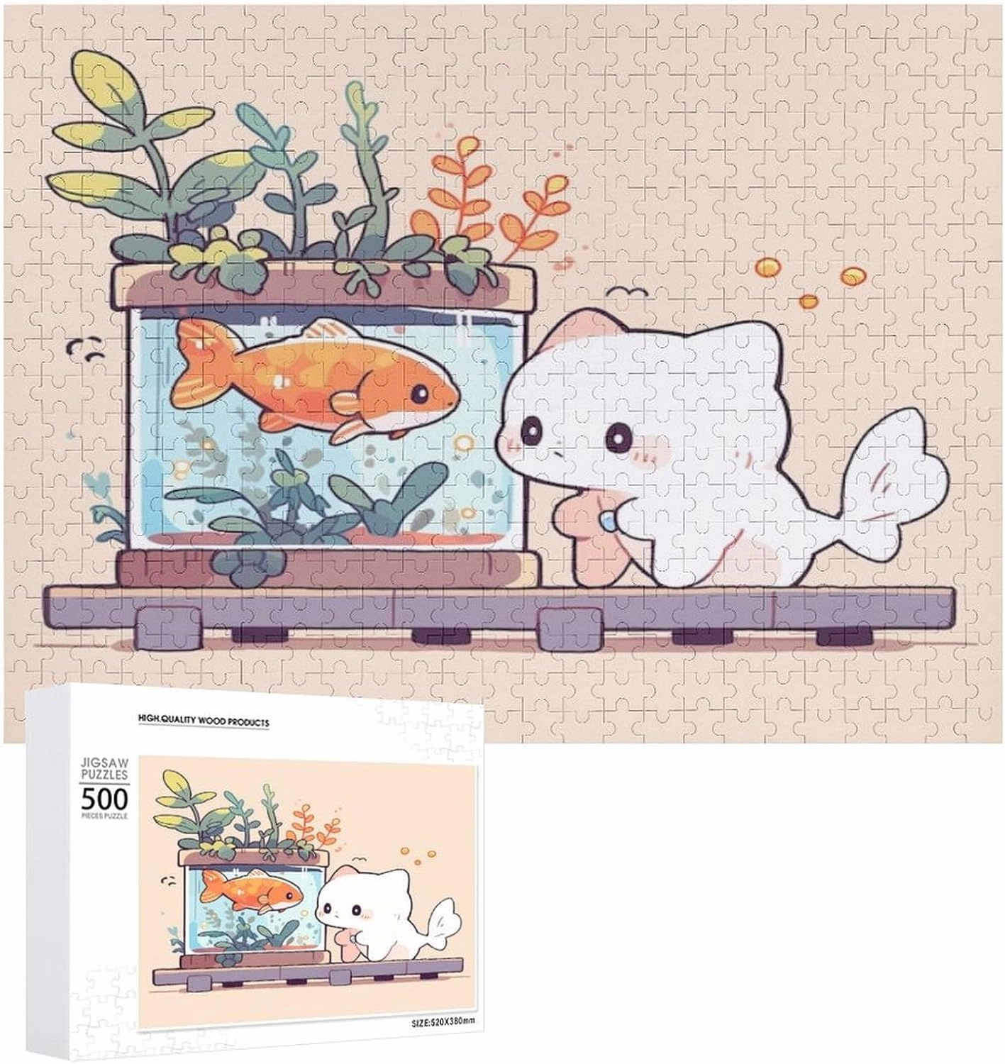 Cute Cat and Fish Jigsaw Puzzle for Adults and Kids Challenging Puzzle Game Nights Jigsaw Puzzle Unique Gifts 500 Piece Funny Puzzles for Family Wedding Graduation Friends