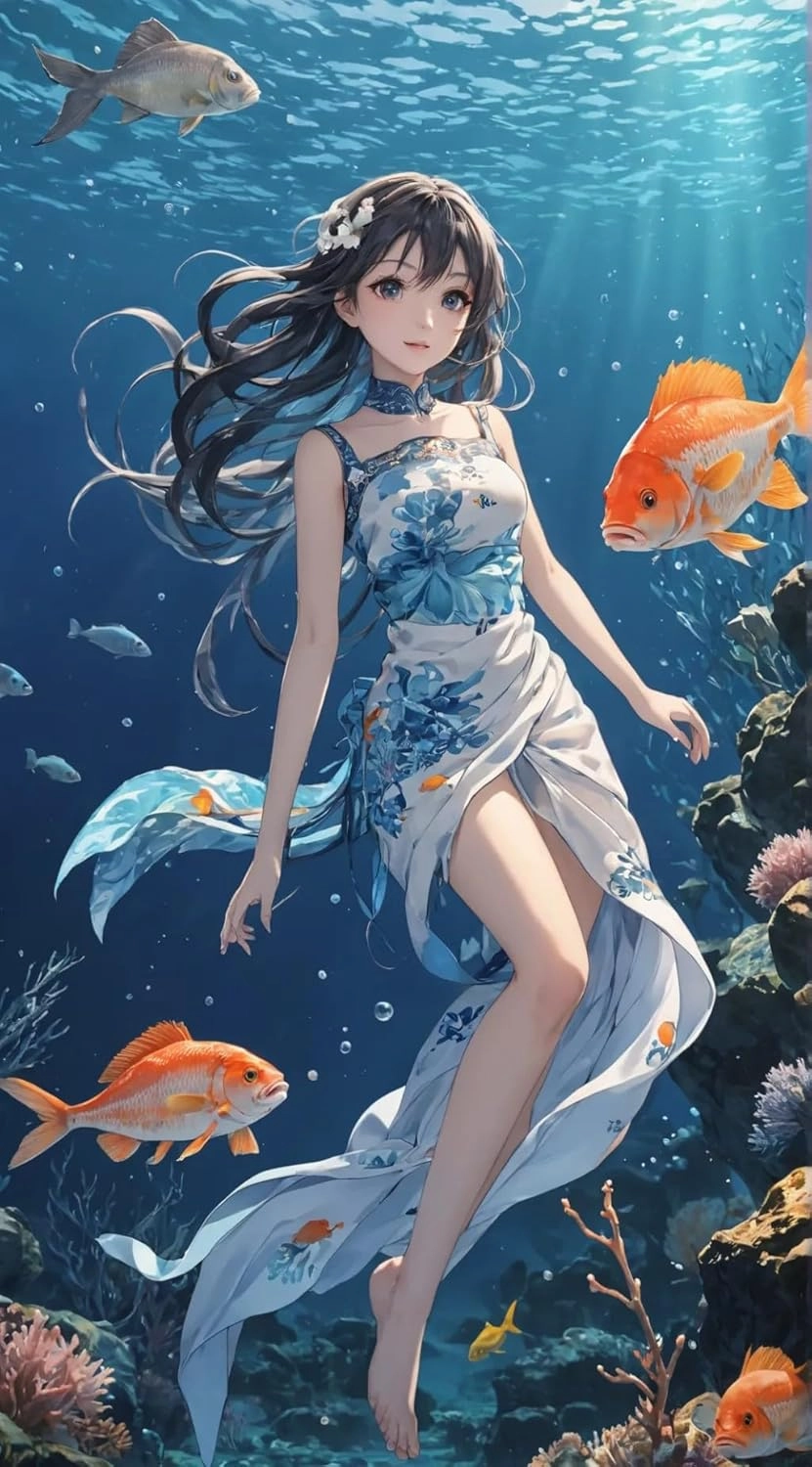 Cute Girl and Fish 1500 Pieces Wooden Jigsaw Puzzles for Adults Children Educational Intellectual Puzzle Toys Home Decoration Art DIY Toy Gift