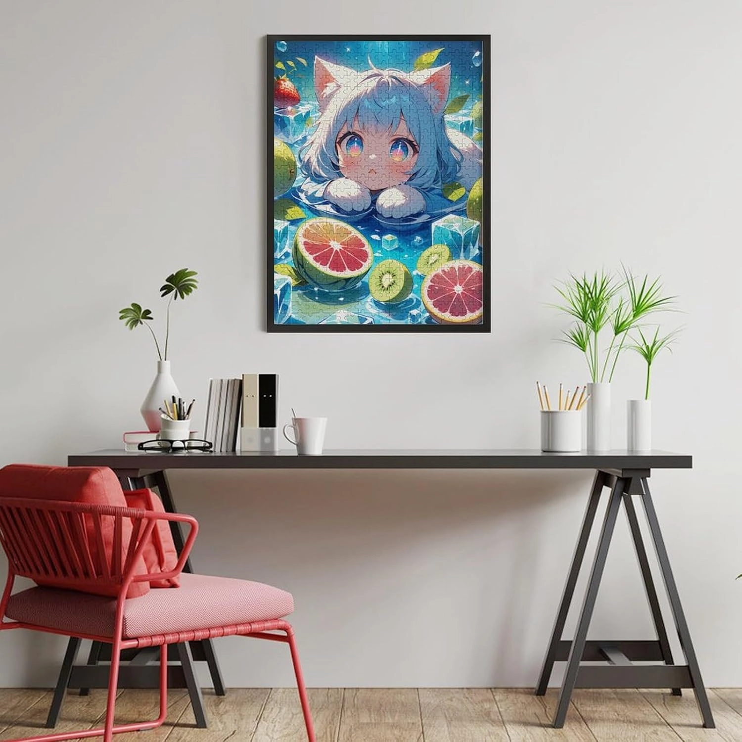 Cute Kitten Lying Among Floating Transparent Ice Cubes Wooden Puzzle - 500 PCS Puzzle for Adults and Seniors - Fun Wall Art - Unique Gift - Great Gift for Puzzle Lovers