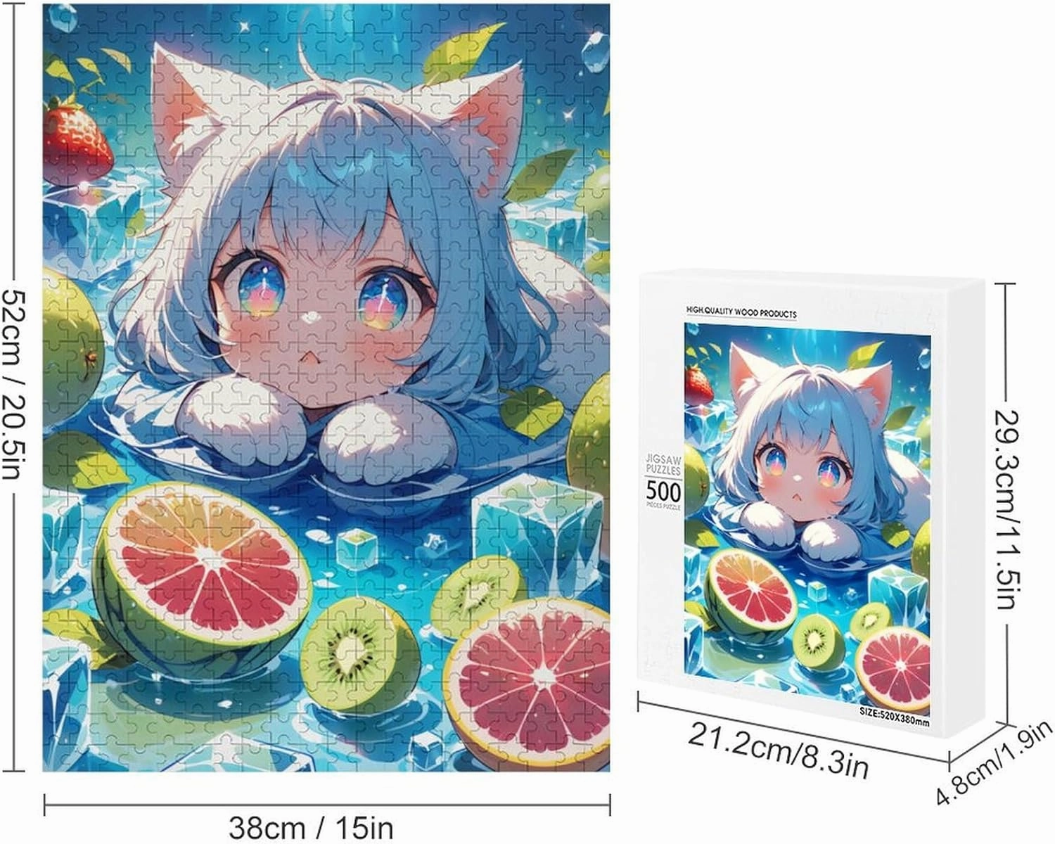 Cute Kitten Lying Among Floating Transparent Ice Cubes Wooden Puzzle - 500 PCS Puzzle for Adults and Seniors - Fun Wall Art - Unique Gift - Great Gift for Puzzle Lovers