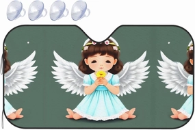 Cute Little Angel Print Car Windshield Sun Shade, Vehicle Front Window Shield Cover Sun Visor Protection
