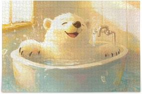 Cute Polar Bear Retro Bathtub Puzzle Wooden Puzzles Hard Brain Teasers for Aged 1000 Piecing