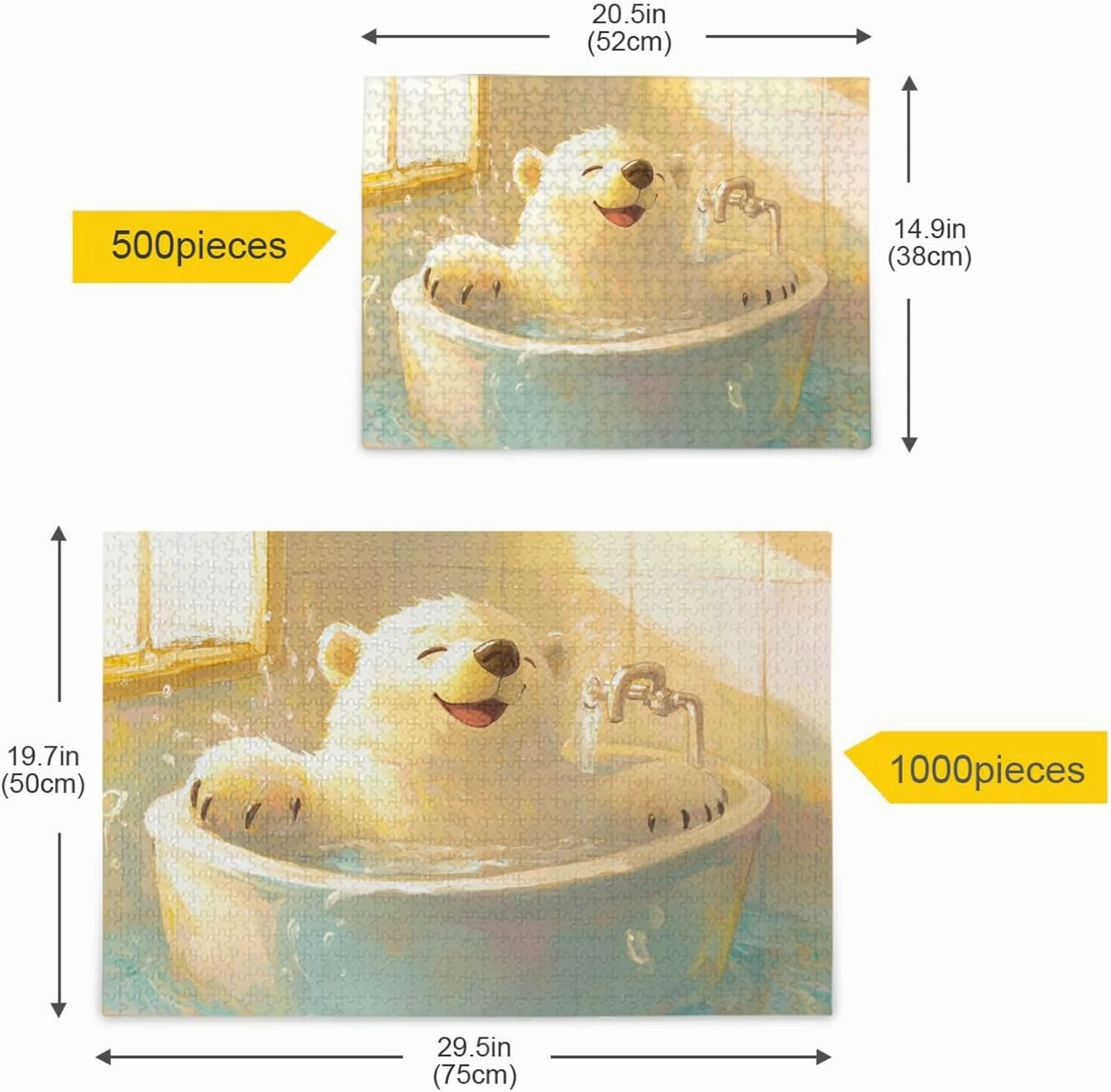 Cute Polar Bear Retro Bathtub Puzzle Wooden Puzzles Hard Brain Teasers for Aged 1000 Piecing
