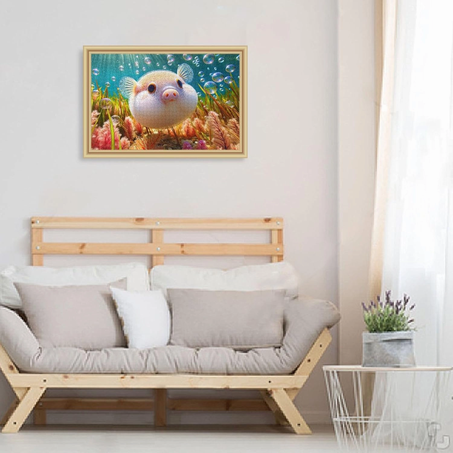 Cute Pufferfish Pig Ocean Custom Jigsaw Adult Puzzles 1000 Pieces White Elephant Gifts Funny Cool Unique Puzzles Toy Game Artwork, 29.5" x 19.7"