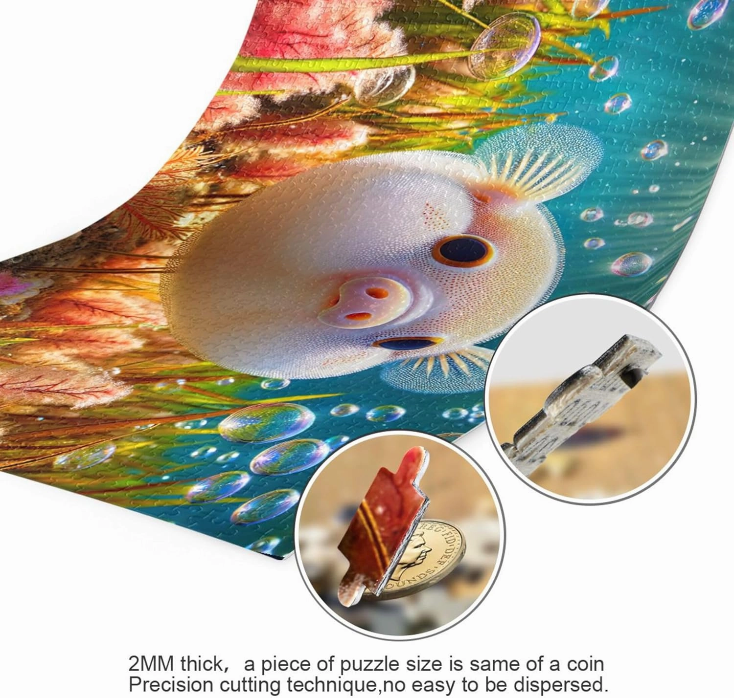 Cute Pufferfish Pig Ocean Custom Jigsaw Adult Puzzles 1000 Pieces White Elephant Gifts Funny Cool Unique Puzzles Toy Game Artwork, 29.5" x 19.7"
