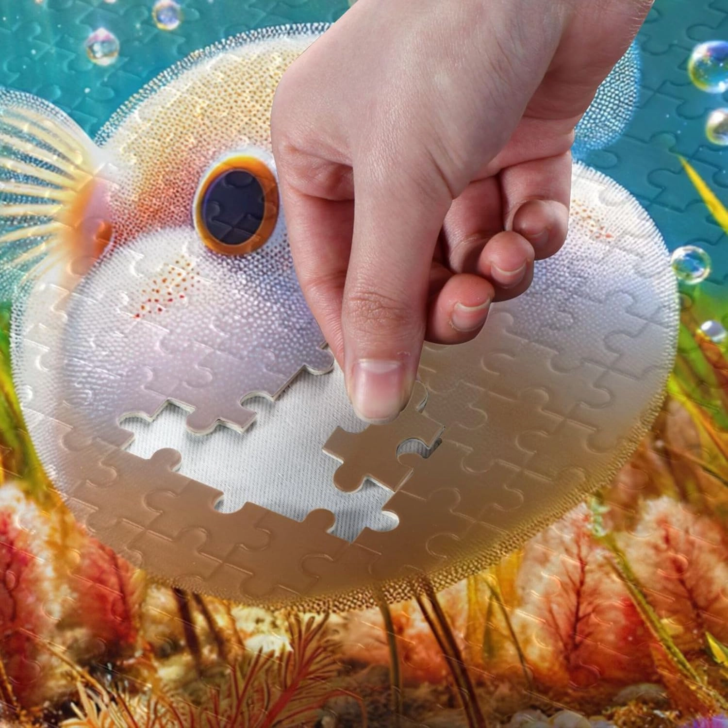 Cute Pufferfish Pig Ocean Custom Jigsaw Adult Puzzles 1000 Pieces White Elephant Gifts Funny Cool Unique Puzzles Toy Game Artwork, 29.5" x 19.7"