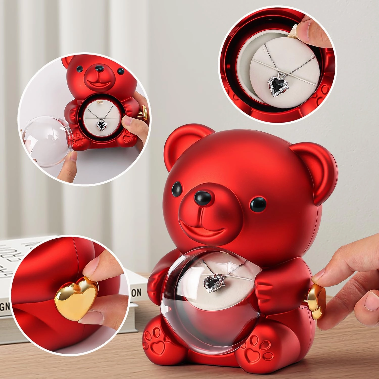 Cute Teddy Bear with Preserved Rose - A Real Rose Flower in Bear with Elegant Gift Box - Romantic Gift for Her in Mother's Day, Weddings, Anniversaries, and Bridal Showers (Red)